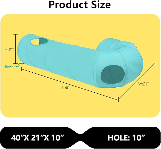 Cat Tunnel, 2-Way Collapsible Cat Tube with Interactive Peek-A-Boo Hole, Toy Ball, and Rope – Ideal for Indoor Cats, Kittens, and Rabbits (Light Blue)