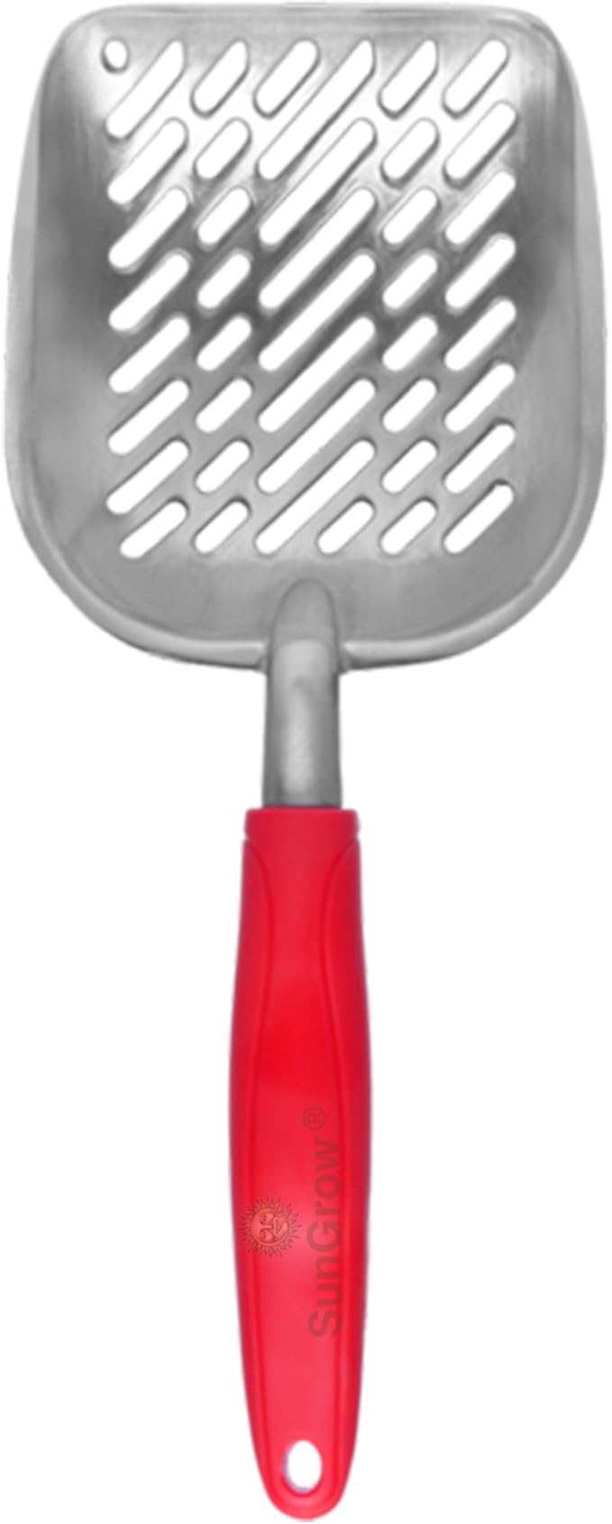 SunGrow Large Cat Litter Scoop, Life Transforming Cat Scooper, Reduces Hand Fatigue, Use with Small Litter Type, Saves Clear Litter, Makes Scooping Faster and Easier (Red, Large)