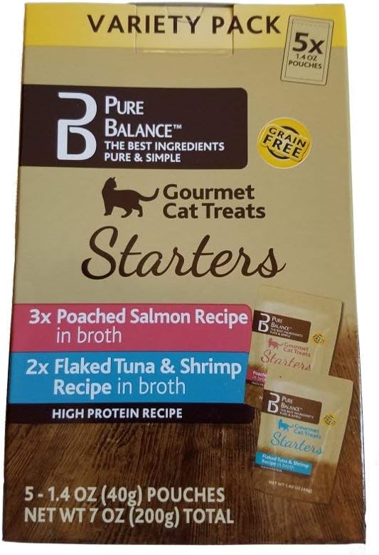 Pure Balance Gourmet Cat Treats Variety Pack Poached Salmon Flaked Tuna and Shrimp Recipe
