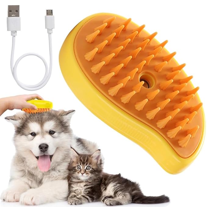 MangoMist 3-in-1 Cat & Dog Steam Brush – Self-Cleaning Pet Grooming comb for Shedding, Detangling & Massage – Steamy Hair Removal Brush for Cats & Dogs