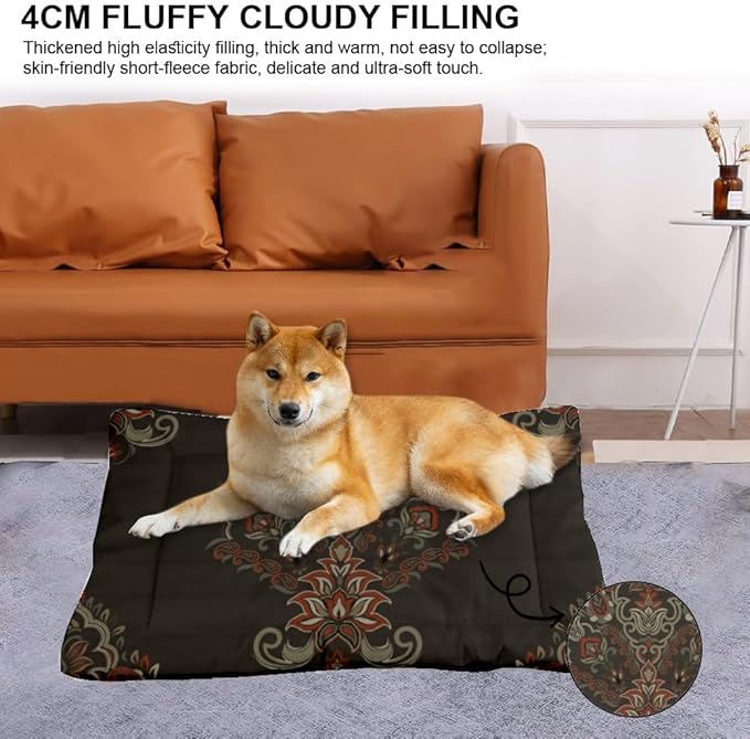 Paisley Floral Patterns Cat Bed Mats Non Slip Dog Mat Outdoor Pet Bed Black Bohemian Patterns Cozy for Cats Non- Slip Bottom Dog Room Furniture Multi- Scenario, Multi- Model Pet Beds Gift Printed Mat