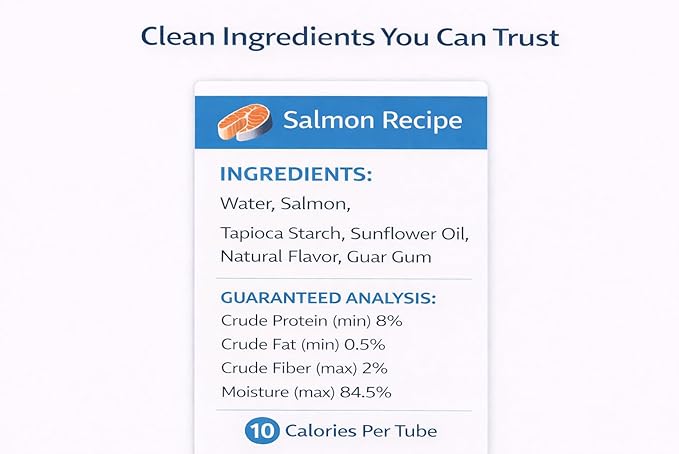 Lickable Cat Treats Squeezable Salmon Puree Tubes (12 x 0.5oz) | Grain Free Creamy Wet Treats for Picky Eaters Kittens Adults High Protein Omega Rich Food Topper Bonding Snack