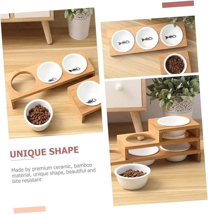 1set Elevated Ceramic Cat Bowl with Stand Convenient Multi-Function Feeding and Watering for Cats and Kittens Easy to Wear-Resistant Design