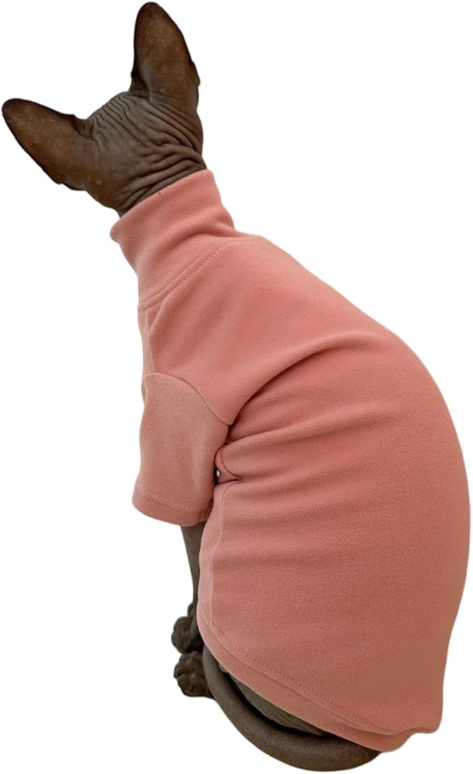 Sphynx Cats Solid Warm Fleece Shirt Cat Turtleneck Undershirt Thermal Hairless Cat Clothes for Sphynx, Devon, Cornish Cat Clothes and Small Kitten and Dogs (Pink, Small)