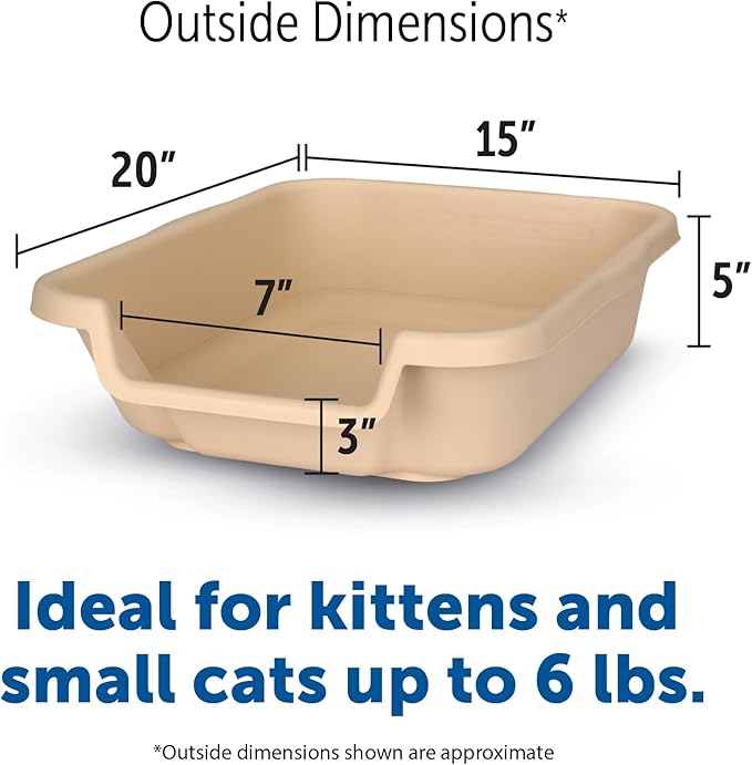 KittyGoHere Senior Cat Litter Box 2 Pack, Small Size, Beach Sand Color, Durable & Pet Safe Kitty Litter Box, Low 3" Entry and Lots More Room for Your Cats Comfort, Made in USA