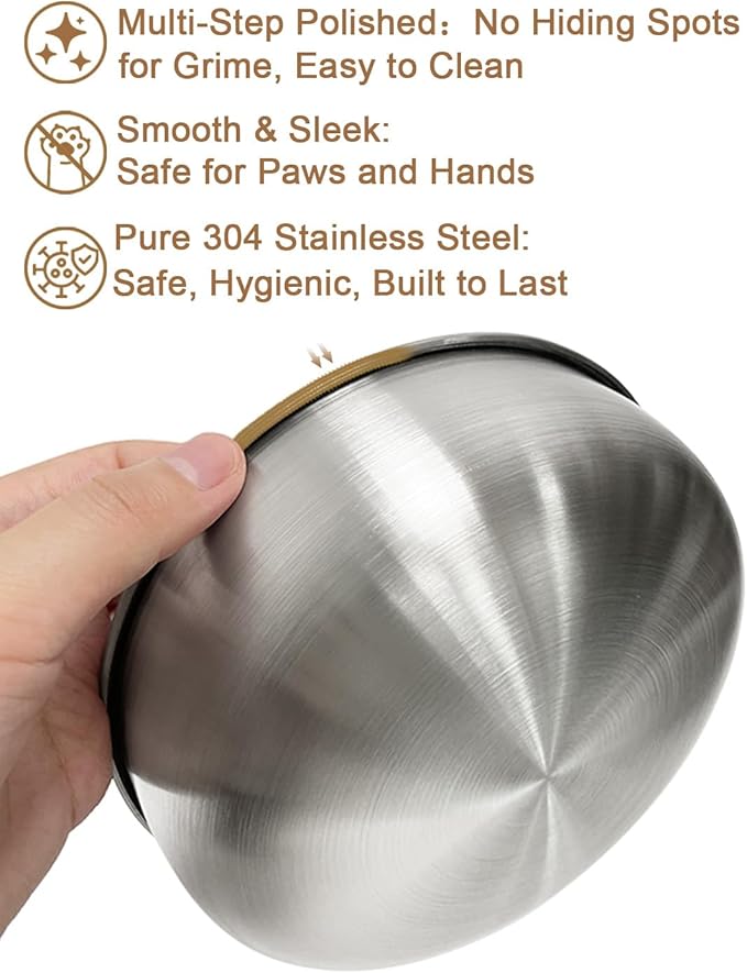 15° Tilted Cat Food Bowls 304 Stainless Steel Kitten Food Bowl Raised Food and Water Dish for Cats Elevated Cat Bowl Plate Stand Whisker Friendly Smooth Polished Easy to Clean Dishwasher Safe 2PACK