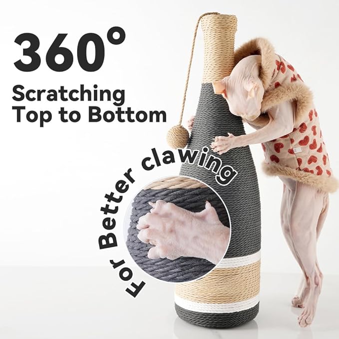 Premium Natural Hemp Cat Scratcher, Durable Scratching Post for Indoor Cats, Stable Climbing Pole, Furniture Protector, Kitten Play Tower, Activity Center with Bonus 20 X 15” Pet Bed