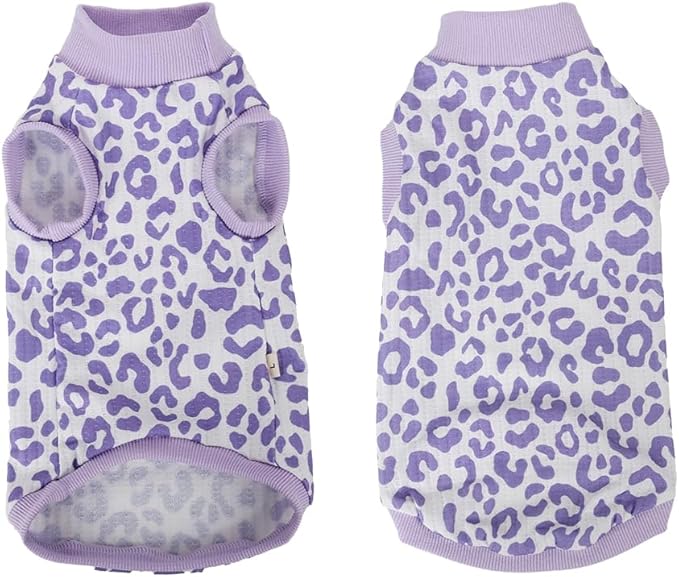 Sphynx Cat Shirt &Sun Hat Set, Breathable Stretchy Cat Clothes Suit, Soft Hairless Cats Shirt, Sleeveless Suit for Cats (Purple Leopard Pattern, Small) (Purple Leopard Pattern, S(2.5-3.5lbs))