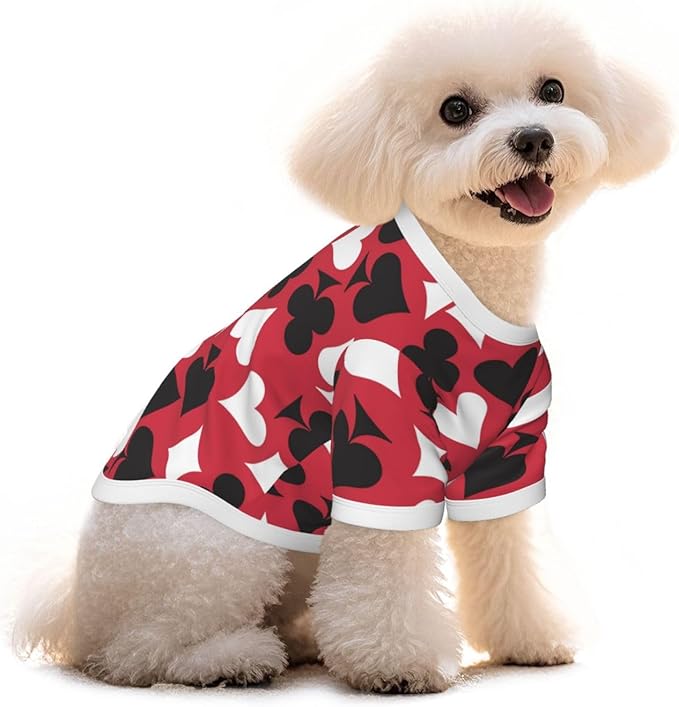 Playing Cards Spades White Heart Dog Shirt Pet Cotton T-Shirt Soft Breathable Dog Clothes Stretchy Puppy Outfit Doggy Tank Top Funny Outdoor Apparel for Small Medium Dogs Cats Blue Small