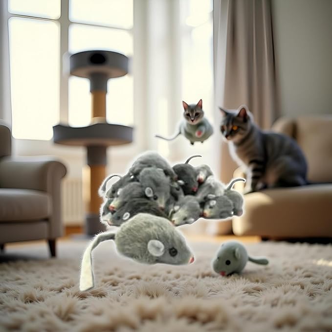 5 Pcs Gray Fur Rattle Mouse Cat Toy Mice Animal Toy Pet Supplies Furry Play Combo - Cat Toy Mix