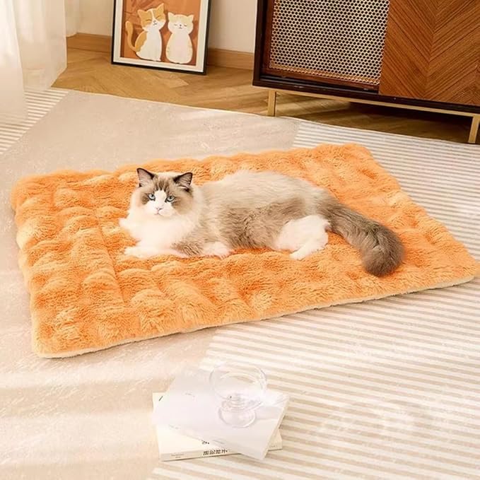 Dog Bed Mat,Furniture Pet Sofa Mat for Dogs Cats, Winter Beds Pet Cat Floor Pad Soft Sleep Pad for Dog Kitten Soft Sleeping Dog (Orange, M)
