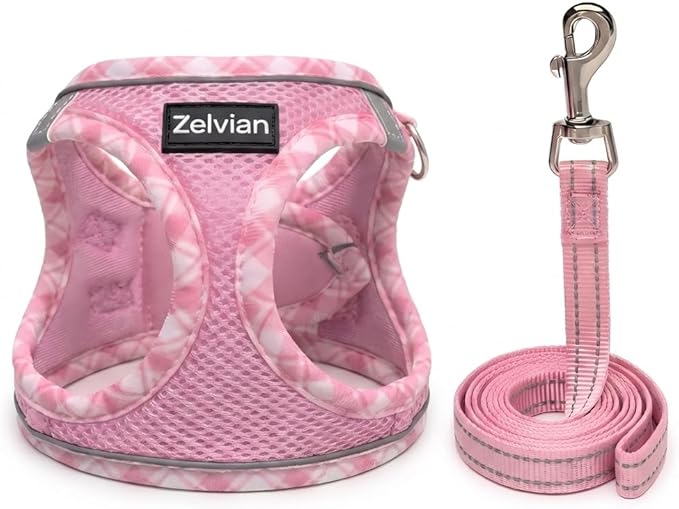 Cat Harness and Leash Set for Walking, Escape Proof Adjustable Soft Mesh Kitten Harness with Reflective Strips, Breathable No-Choke Pet Vest for Medium Cats or Small Dogs(Pink,M)
