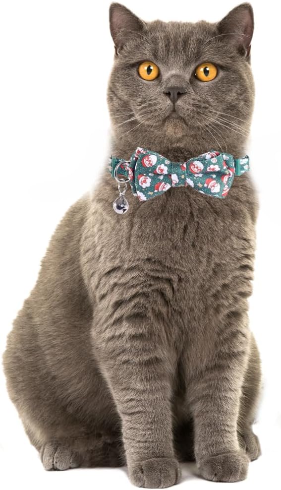 Lamphyface Christmas Cat Collar Breakaway with Cute Bow Tie and Bell Accessories Holiday for Kitty Adjustable Safety