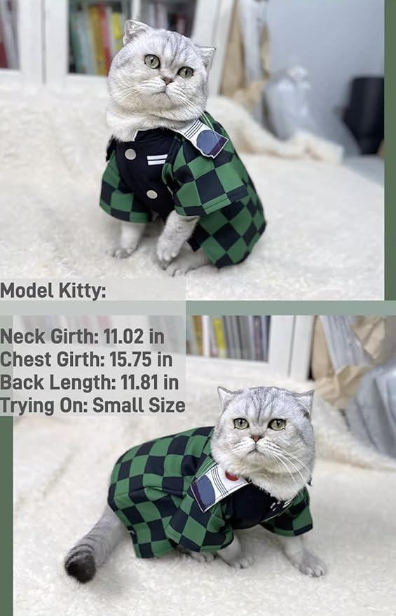 Selena Cute Cat Costumes Cartoon Japanese Anime Cosplay Dog Clothes Kawaii Cute Puppy Kitten Pet Apparel (Small,Green)