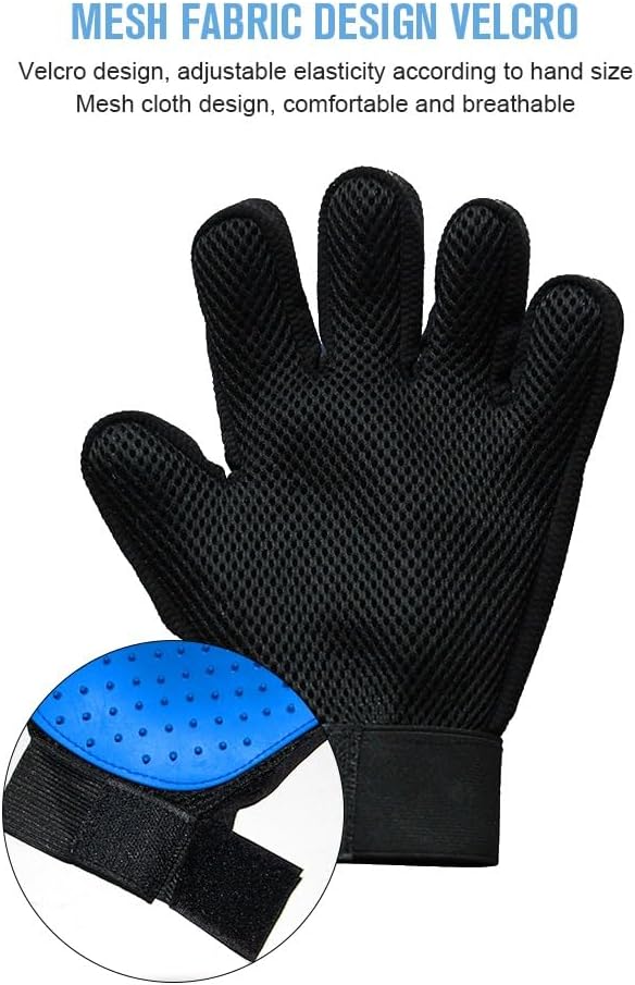 Pet Grooming Gloves, Deshedding Hair Removal Brush Mitt for Dogs and Cats, Black and Blue, Pair (Blue)