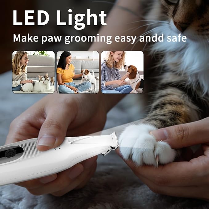 iBTC 2026 New Pet Precision Trimmer, Dog Paw Trimmer with LED Light, Low Noise, IPX Waterproof, Dual-Speed Motor, Suit for Trimming Paw, Ear, Face, Butt, Eyebrows, USB Rechageble