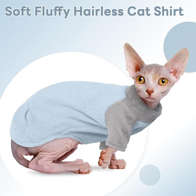 T'CHAQUE Sphynx Cat Clothes, Soft Fleece Cat Sweaters for Cats Only, Sphynx Hairless Cats, Cat Pajamas with Sleeves, Kitten Hairless Cat Winter Clothes, Winter Warm Cat Outfit Onesie Jumpsuit Hoodie