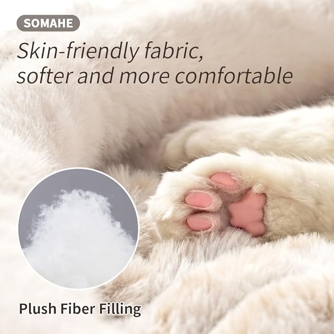 SOMAHE Cat Bed, Round Plush Faux Fur Donut Cuddler – Machine Washable Calming Cat Bed for Indoor Cats & Kittens, Removable Cushion Non-Slip Fluffy Kitten Bed, Cozy Small Cat Nest, 20" Inch White
