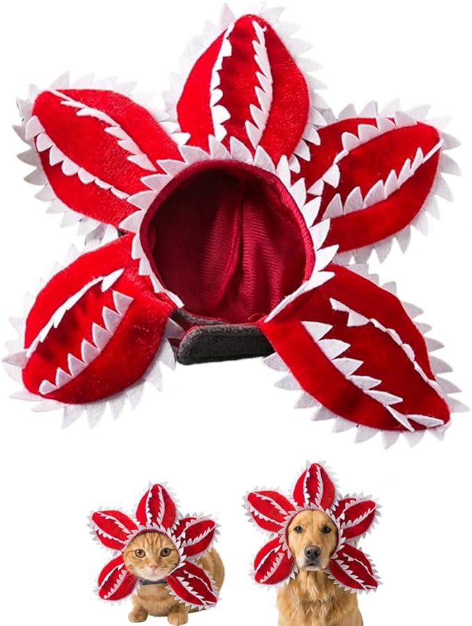 Asix Toy Demogorgon Carnivorous Flower Hat for Dog Cat, Adjustable Pet Costume for Photos and Cosplay Parties, Soft Pet Accessory with Comfortable Fit (S)