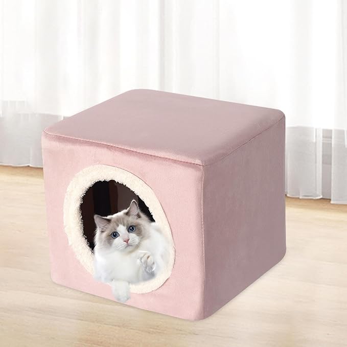 Baoblaze Cat House Cat Bed for Hideaway Furniture Sturdy Covered Cat Bed Cave Pet Condo for Cats Exercising Sleeping, Pink