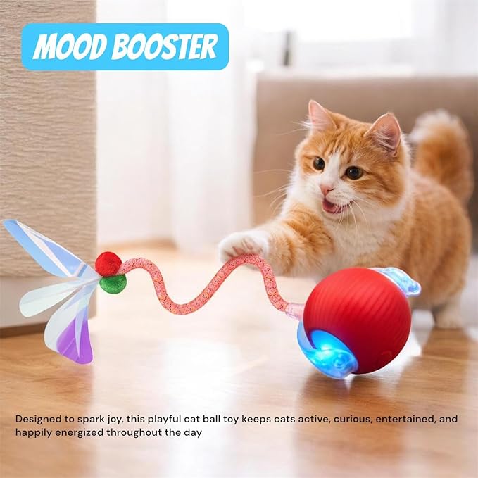 New Upgraded Red Cat Ball Toy, Speedy Tail 2.0 Cat Toy, Interactive Cat Toy Ball, Stimulating Toys and Juguetes para Gatos, Cat Toys for Indoor Cats, Interactive Dog Toys with Two Tails, (RED)
