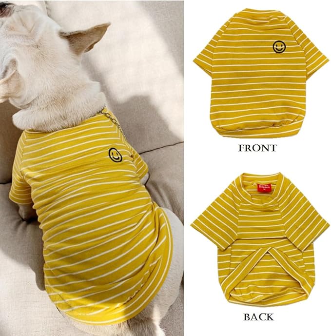 Yellow Striped Matching Dog and Owner Clothes, Cotton Pet and Owner Coordinating Outfit with Embroidered Smiley Face Separately Sold,Family Matching Pajamas for Dogs Puppies (Pet 3XL)