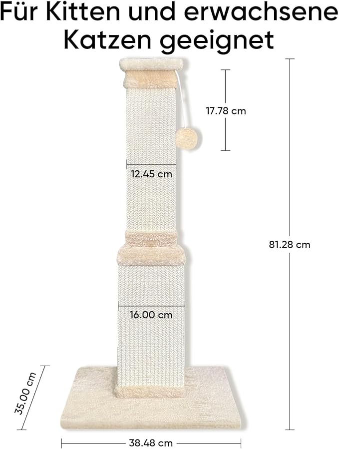 Cat Scratching Post for Large Cats, Cat Scratcher for Indoor Cats Adults, Sturdy Sisal Scratch Post to Protect Furniture, 32 Inch, Beige