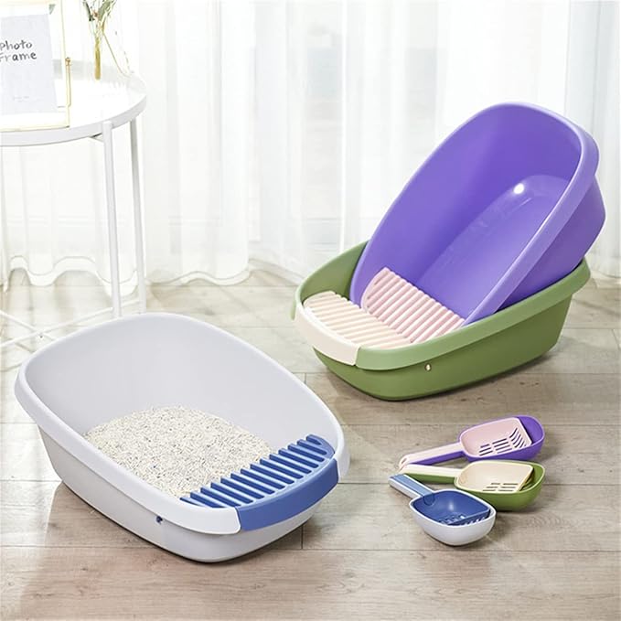 Open Cat Litter Box Large Litter Pan for Cats High Sided Kitten Litter Box with Cat Litter Scoop Removable Pedal Type Cat Toilet Pet Supplies Easy to Clean