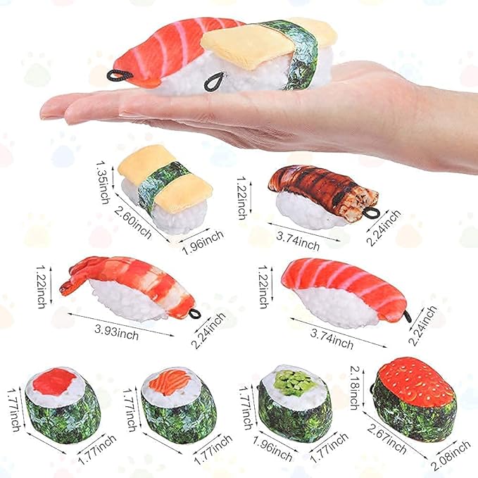 Catnip Toys, 8 Pack Kitten Toys for Indoor Cats, Bite Resistant Cat Chew Toy with Sushi Roll, Boredom Relief Fluffy Kitty Teeth Cleaning Chewing, Interactive Plush Gift