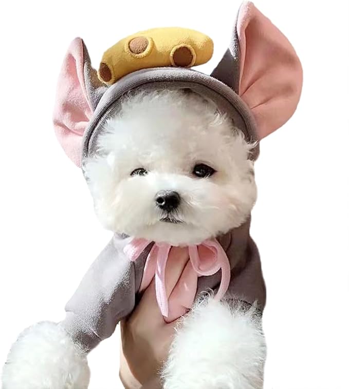 Pet Clothing Dog Transformation Frog Hoodie Autumn and Winter Warm Small Large Dog Method Dou Cat Bullfighting Clothes (Dark Gray Mouse,XS)