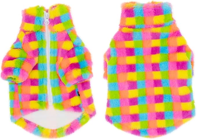 Cat Winter Fleece Jacket with Zipper, Warm Rainbow Fleece Hoodie Fall and Winter, Sphynx Cats Chihuahua Yorkie Puppy Two-Legged Easy to Wear Cat Coat with Zipper (S (1-3lbs))