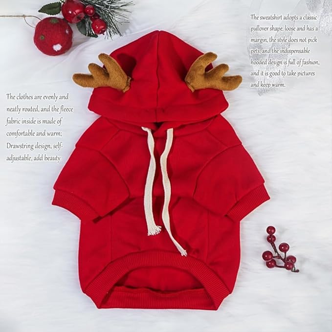 New Christmas Dog Hoodie Elk Pocket Sweater Small and Medium Pet Cat Red Clothes (Elk Pocket Sweater,2XL)