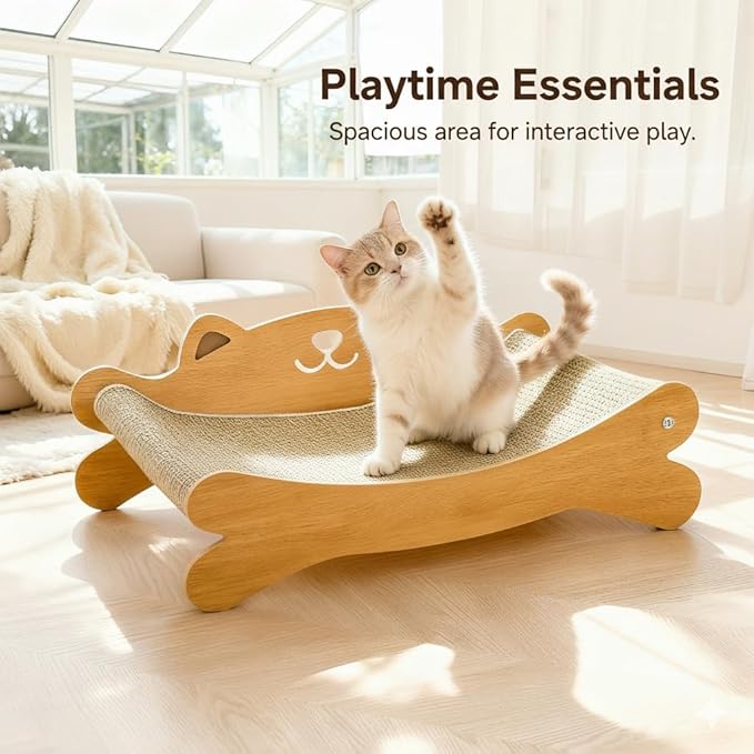 Cat Scratcher Bed for Indoor Cats - Summer Cool Hammock, 23.2″ Large Scratching Lounge with 40 lbs Weight Capacity, Wooden Modern Cat Scratching Post & Pad Furniture