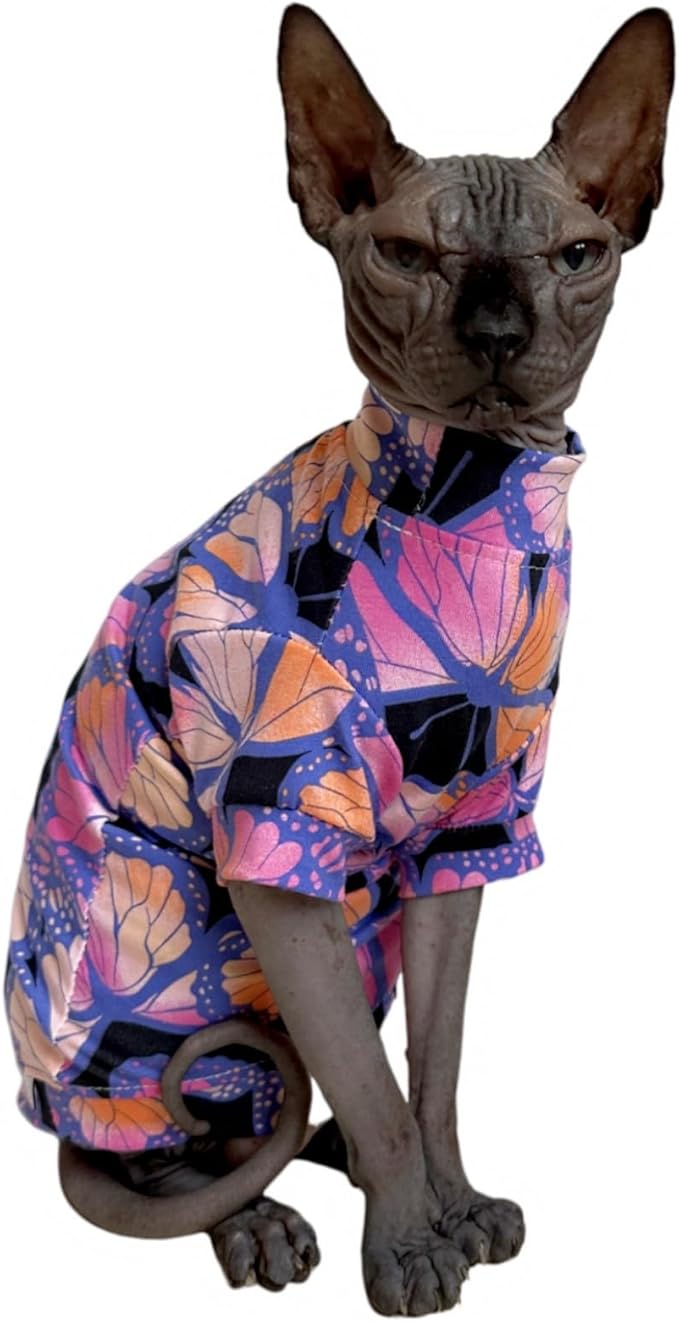 Limited Edition Sphynx Cat T-Shirts Elastic Hairless Cat Sweatshirt Pet Kitten Clothes Round Collar Kitten Shirts Vest Cats & Small Dogs Apparel (Butterfly, S (3.3-4.4 lbs))