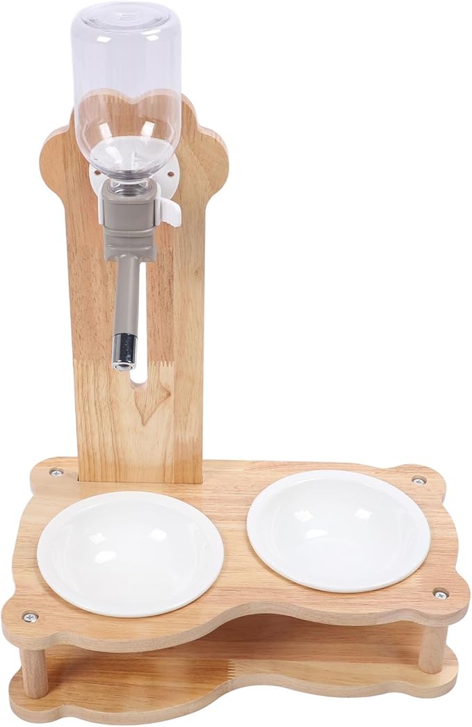 Wood Raised Cat Food Bowls 2 in 1 Automatic Pet Feeder and Water Dispenser Elevated Dog Bowls Stand with Solid Wood Design for Cats Dogs Pets