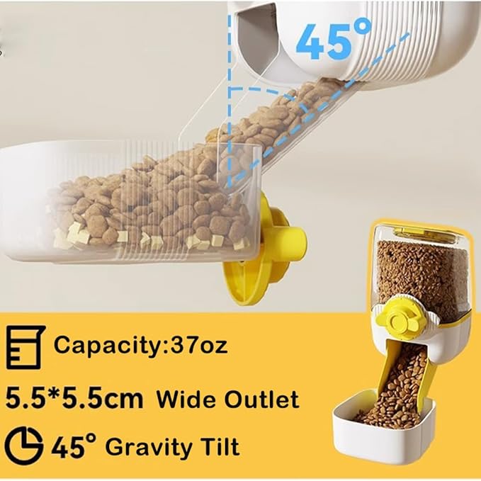 Pet Dog Cat Hanging Automatic Feeders Drinking Bowls, Auto Gravity Rabbits Feeder No Drip Water Set, Cage Pet Feeding Bowls Dispenser for Cats Dogs Puppy, Rabbit (Yellow)