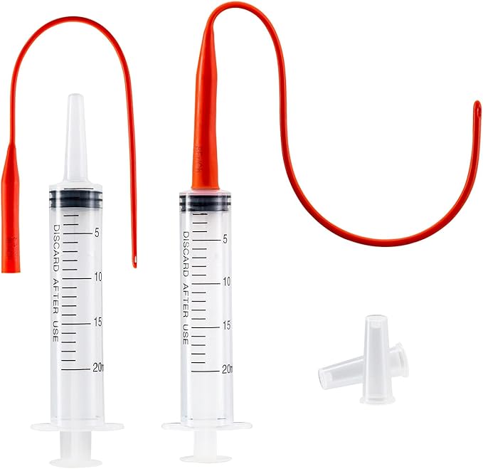 REDDOUDOU Newborn Puppy Kitten Small Animal Sterile Mucus Extractor Suction Catheter, Animal Kid Puppy Kitten Tube Feeding Kit 8 FR Red Feeding Tubes with 20ml Syringes and Bulb Aspirator
