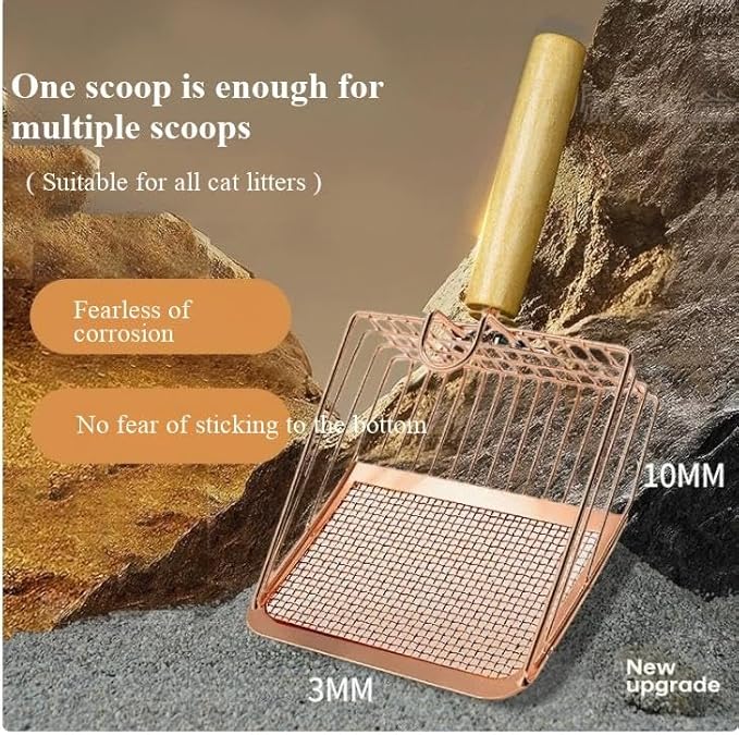Metal Cat Litter Scoop, Stainless Steel, Large Size, Fine-Hole, Shovel for Scooping Feces (Round-Hole cat Litter Scoop, Length 10.83 inches, Width 5.31 inches)