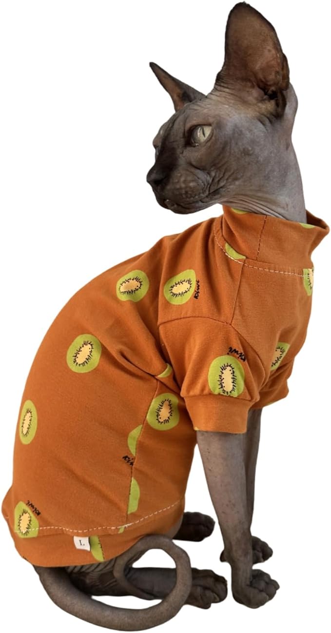 Limited Edition Sphynx Cat T-Shirts Elastic Hairless Cat Sweatshirt Pet Kitten Clothes Round Collar Kitten Shirts Vest Cats & Small Dogs Apparel (Kiwi, L (7.7-9.9 lbs))