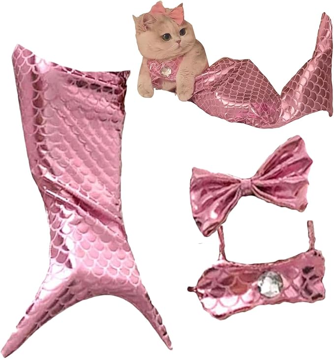 Generic cat Mermaid Costume, Mermaid Tail for Cats, Mermaid Tail Clothes Sequin Mermaid Dress, Comfortable & Soft Dog Outfit, Funny Pet Costumes for Cat and Dog, Pink