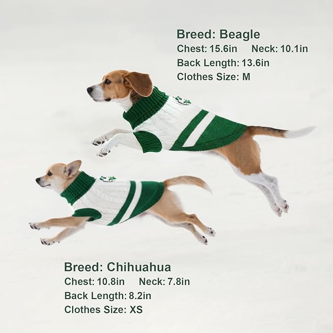 Dog Sweater Knitted for Small to Large Dogs Boy Girl, Classic Turtleneck Dog Christmas Sweaters, Warm & Soft Pet Clothes for Winter (Love Green, XS)