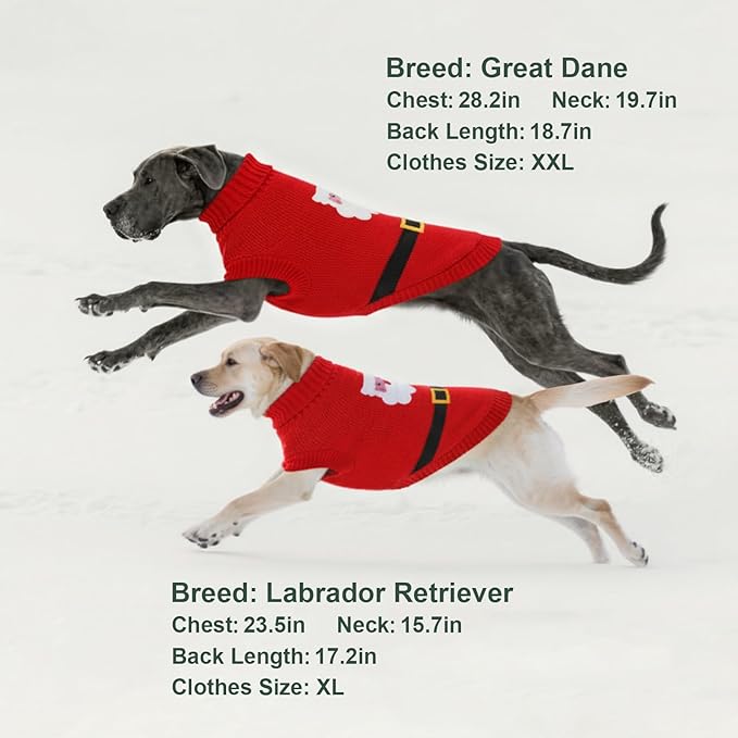 Dog Sweater Knitted for Small to Large Dogs Boy Girl, Classic Turtleneck Dog Christmas Sweaters, Warm & Soft Pet Clothes for Winter (Santa Claus, XL)