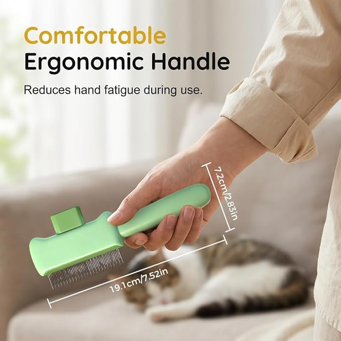 Cat Self Cleaning Pet Hair Removal Comb, Cat Grooming Brush With Long Short Stainless Steel Metal Teeth, Pet Grooming Brush For Home, Portable Cat And Dog Grooming Comb For Travel (Green)
