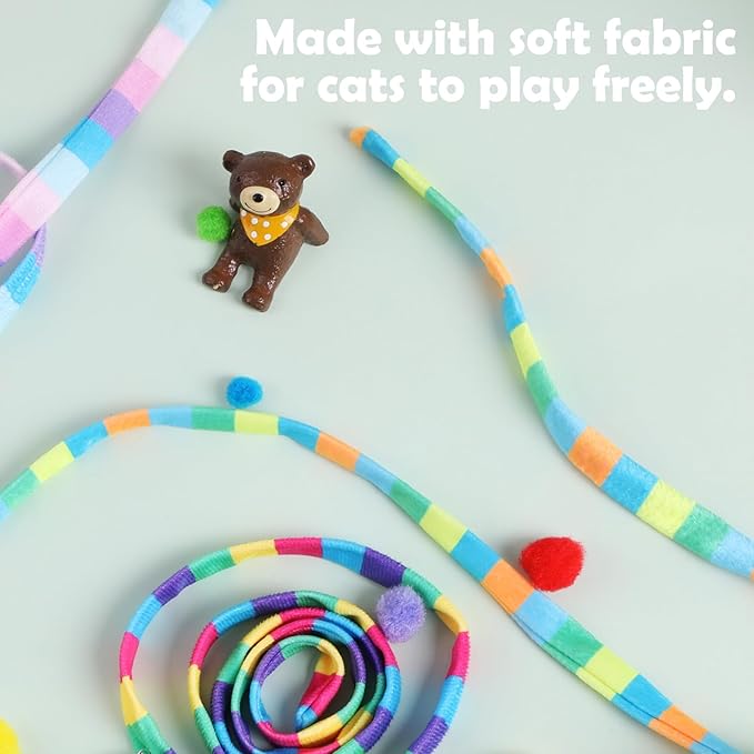 Hianjoo Cat Wand Toy 3 Pack, Interactive Cat Toys Rainbow Teaser Wand String Plush Toy for Indoor Cats, Colorful Funny Sticks with Bell for Kitten Cats Catcher Having Fun Exercise Playing