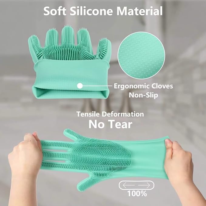 PETLUXE, Pet Grooming Gloves for Dogs & Cats, Silicone Deshedding Brush, Gentle Fur Remover, Bathing & Massage Gloves. 3 Colors Variation (Green)