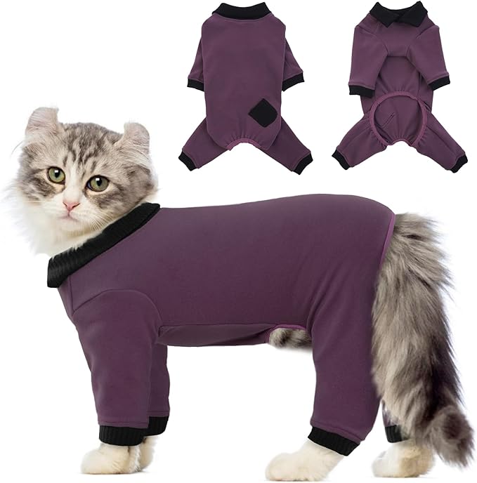 QBLEEV Sticky Hair Cat Clothes, Soft Cat Pajamas for Cats Only, Prevent Lost Fur Kitten Sweater Onesie, Stretchy Recovery Suit for Female Male Cats After Surgery Daily Wear, Fuchsia, S