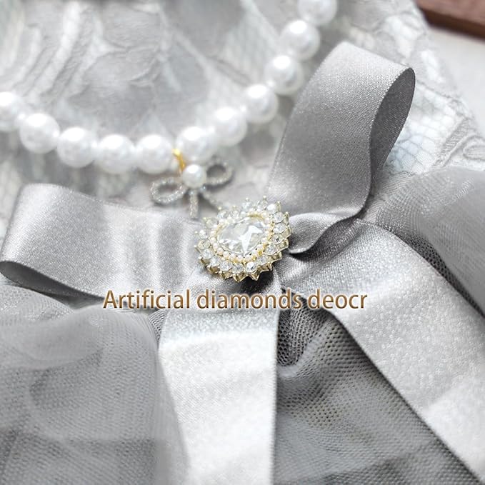 ANIAC Gray Dog Dress for Small Dogs Female,Bow Knot Girl Puppy Clothes with Detachable Pearl Necklace, Elegant Cat Dress, Formal Pet Pary Outfit for Wedding Birthday Valentines (Gray, Small)