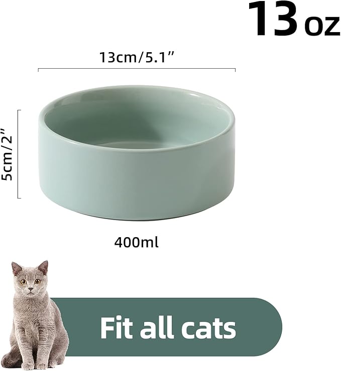 Havniva Cat Bowls Water Bowl Set of Two, 5.1” Ceramic Cat Food and Water Bowl Whisker Friendly Pet Food Bowls for Indoor Cats, Wide Cat Water Dish Prevent Whisker Fatigue Non Slip Cat Feeder