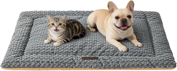 SOMAHE Cat & Dog Bed Mat, Soft Plush Flat Cat Bed with Non-Slip Bottom, 1.2" Thick All-Season Kneading Cushion, Machine Washable Pet Bed for Cats & Small Dogs 20×27Inch, Grey