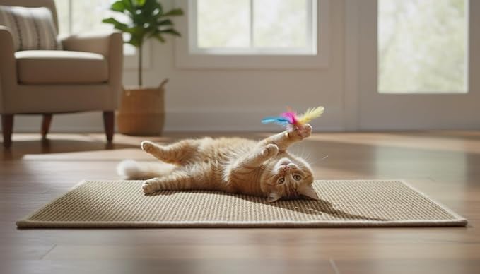 Premium Brazilian Cat Scratcher Mat – 24'' x 16'' Natural Fiber 100% Sisal with Jute Border, Ultra Durable, Scratching Pad, Doormat Rug, Protects Furniture and Carpets (Natural Brown)